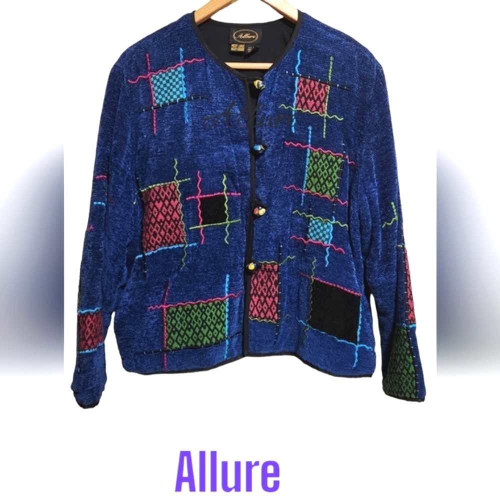 Allure Vintage Patchwork Cardigan Sweater. Size L - Picture 2 of 13